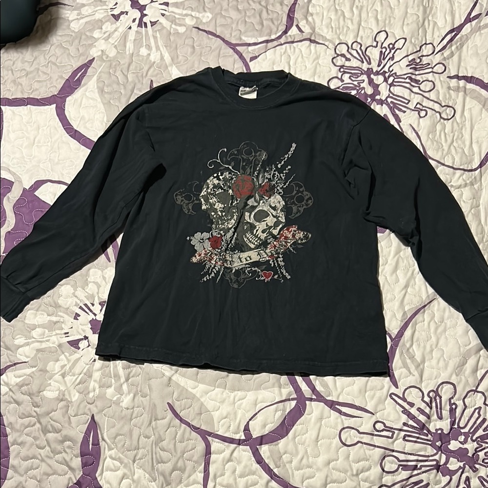 Ed Hardy Black Skull Graphic Long Sleeve Shirt